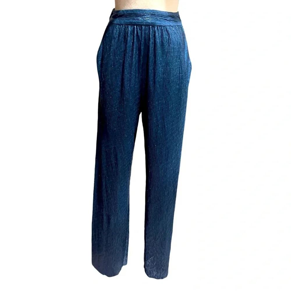 Line And Dot Metallic Party Pants Wide Leg Blue Size XS NWOT